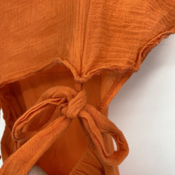 Zara Size Small Orange Cotton Open Back Dress Boho Contemporary Gauze - Picture 13 of 14